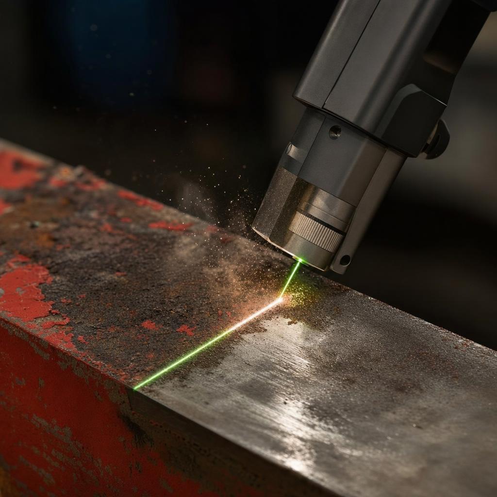 Décapage laser pulsé en action sur une surface métallique
